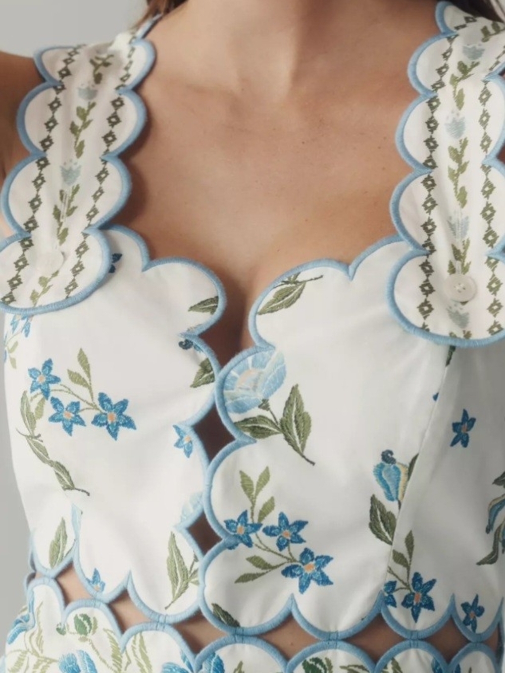 FARM Rio White Midi Dress with Blue and Green Floral Embroidery - Picture 2 of 3
